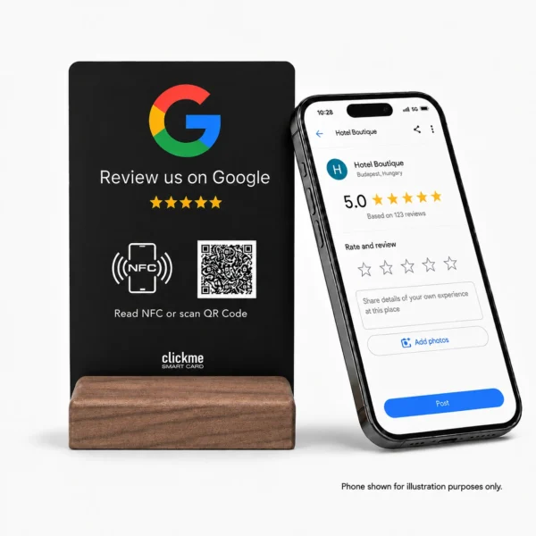 Google Review NFC / QR Display / houten standaard / 100x150mm