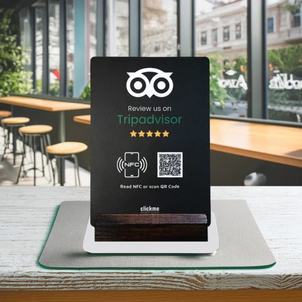 Tripadvisor Review NFC και οθόνη QR Code + ξύλινη βάση