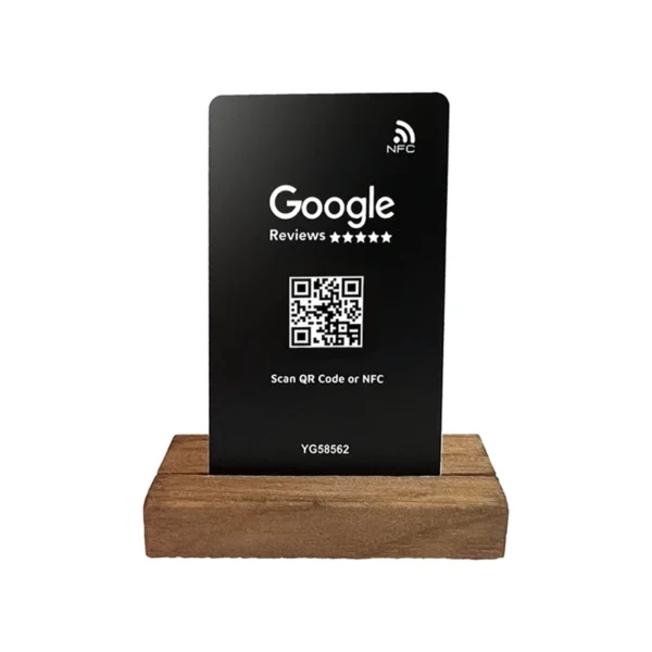 Google Review NFC- en QR-code-display + houten standaard 75x100 mm
