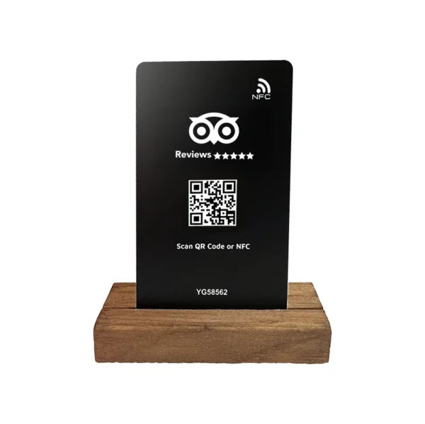 Tripadvisor Review NFC- en QR-codehouder / houten standaard / 75 x 100 mm