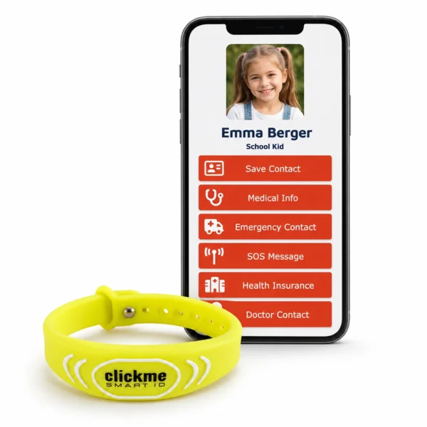 SOS NFC-identiteitsarmband voor kinderen | Neon-gele veiligheidsarmband voor kinderen