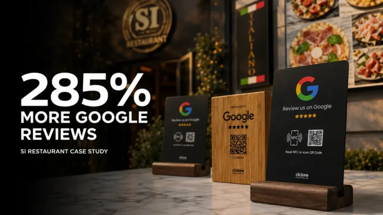 Restaurant table with google review tabletop