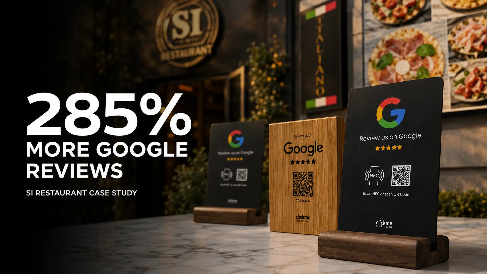 Restaurant table with google review tabletop